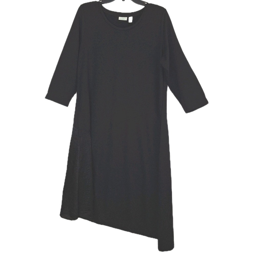 Whimsigoth Asymmetrical Hem LOGO Lounge L French Terry 3/4 Sleeve Dress Black - Picture 1 of 16